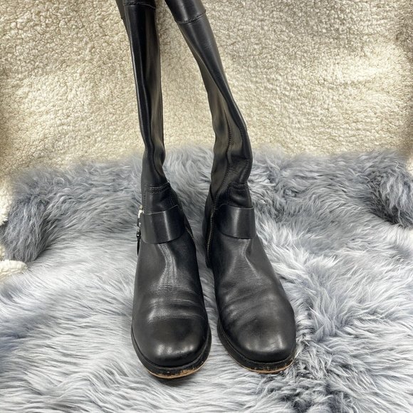 Michael Kors Fulton Harness Riding Boots Pull On Tall Black Rain Snow Size 8 - Picture 3 of 12